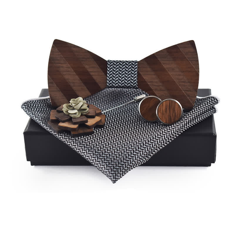 Juego de 4 pajaritas de madera con diseño de rayas formales para hombre