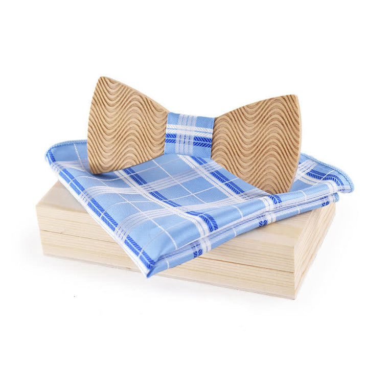 Juego de 2 pajaritas de madera con cuadros escoceses y ondas deslumbrantes para hombre