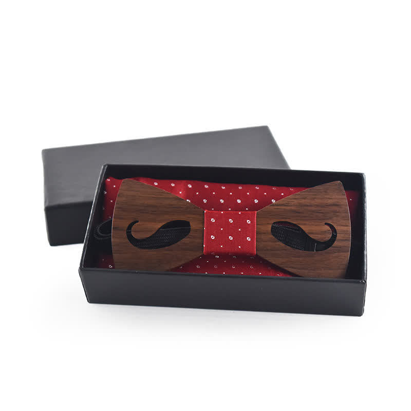 Juego de 2 pajaritas de madera talladas con bigote hueco para hombre