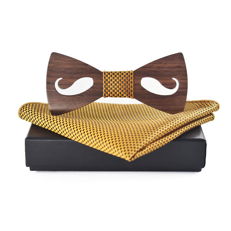 Juego de 2 pajaritas de madera talladas con bigote hueco para hombre