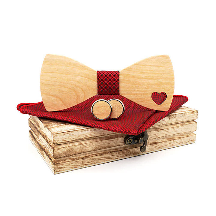 Juego de 3 pajaritas de madera con forma de corazón hueco para hombre