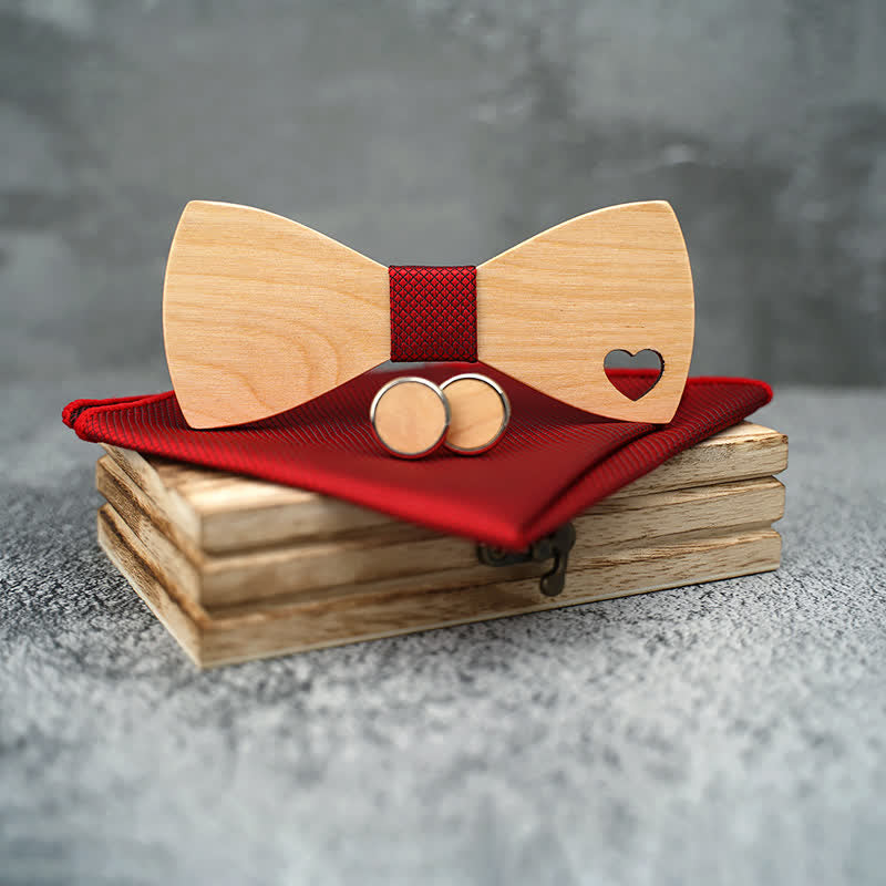 Juego de 3 pajaritas de madera con forma de corazón hueco para hombre