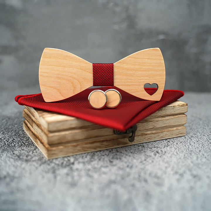 Juego de 3 pajaritas de madera con forma de corazón hueco para hombre