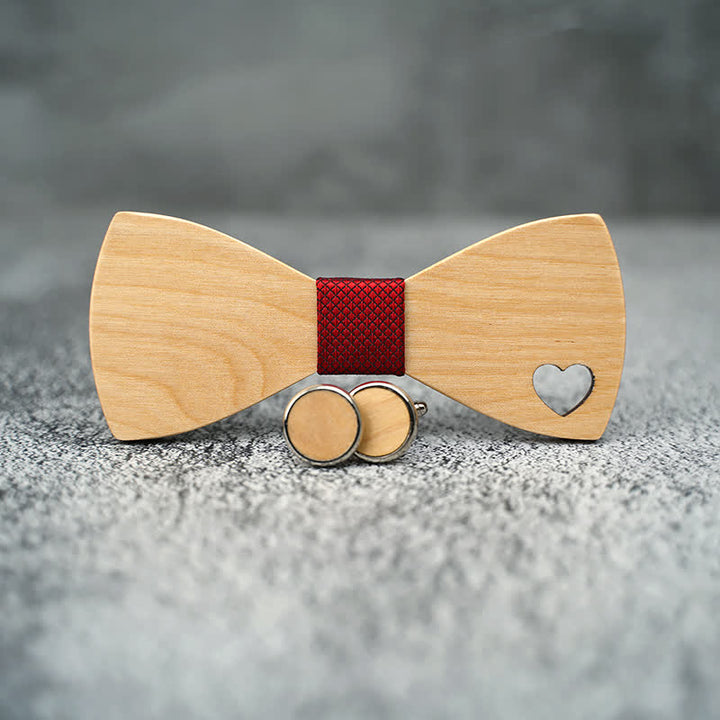 Juego de 3 pajaritas de madera con forma de corazón hueco para hombre