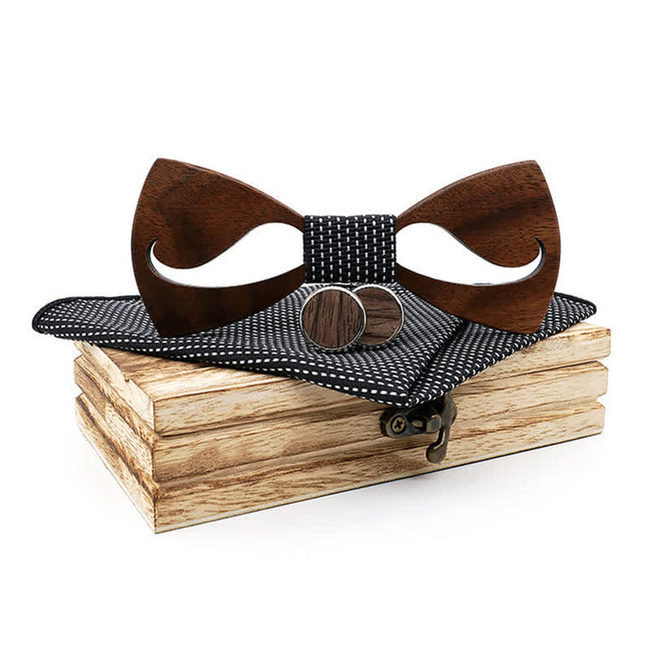 Juego de 3 pajaritas de madera con bigote hueco divertido para hombre - Negro - image 9