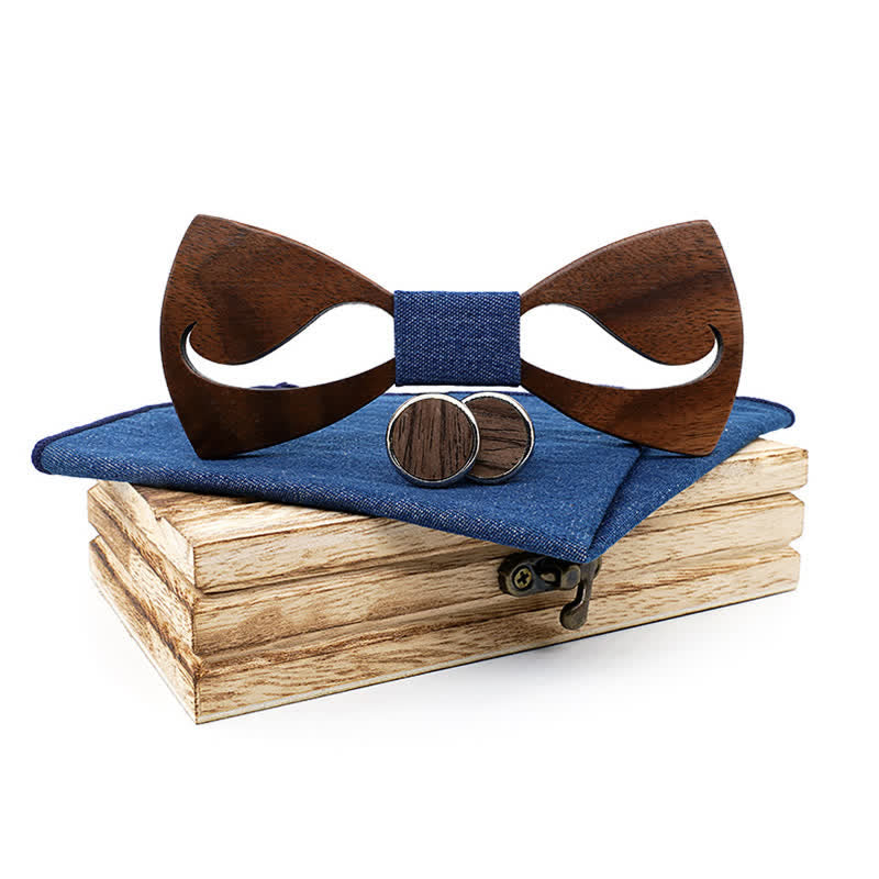 Juego de 3 pajaritas de madera con bigote hueco divertido para hombre - Azul - image 3