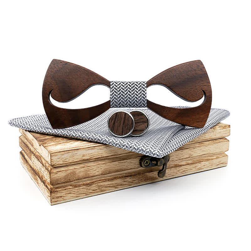 Juego de 3 pajaritas de madera con bigote hueco divertido para hombre - Gris - image 1