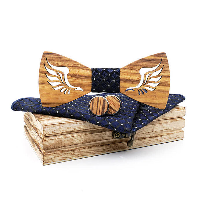 Juego de 3 pajaritas de madera con alas en ángulo hueco para hombre