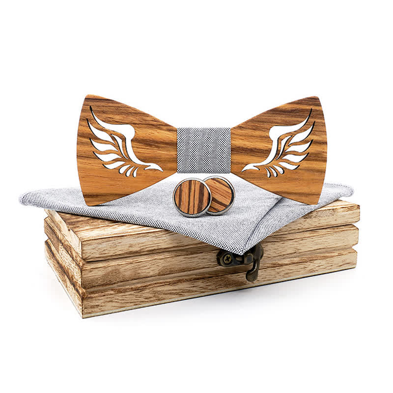 Juego de 3 pajaritas de madera con alas en ángulo hueco para hombre