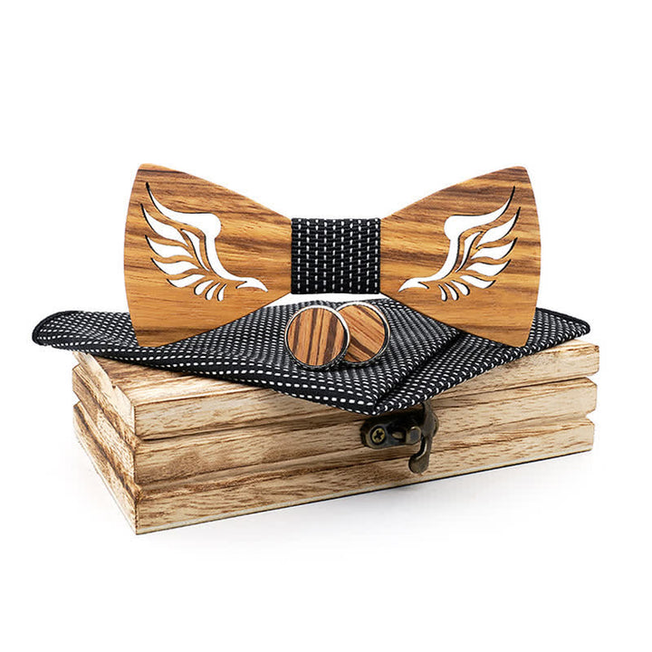 Juego de 3 pajaritas de madera con alas en ángulo hueco para hombre