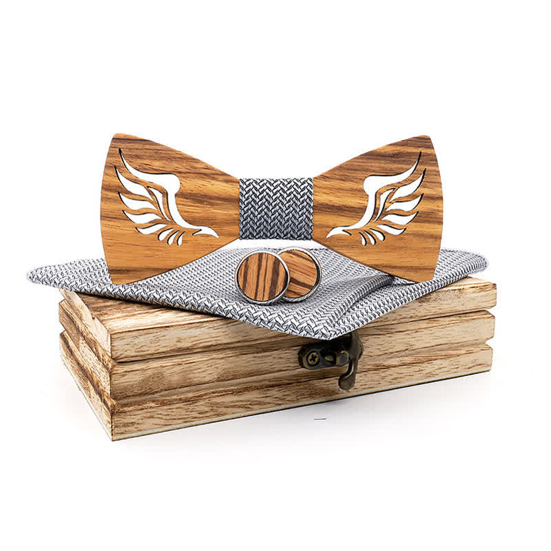 Juego de 3 pajaritas de madera con alas en ángulo hueco para hombre