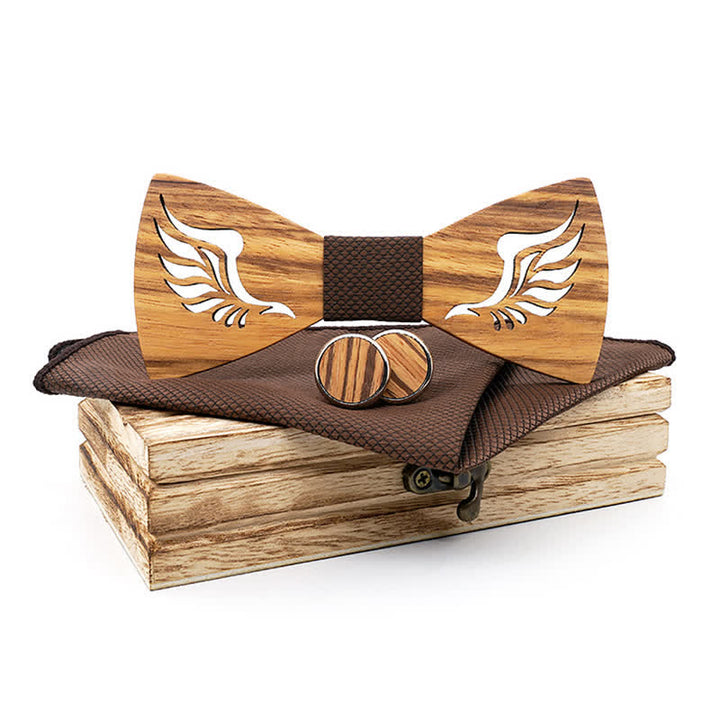Juego de 3 pajaritas de madera con alas en ángulo hueco para hombre
