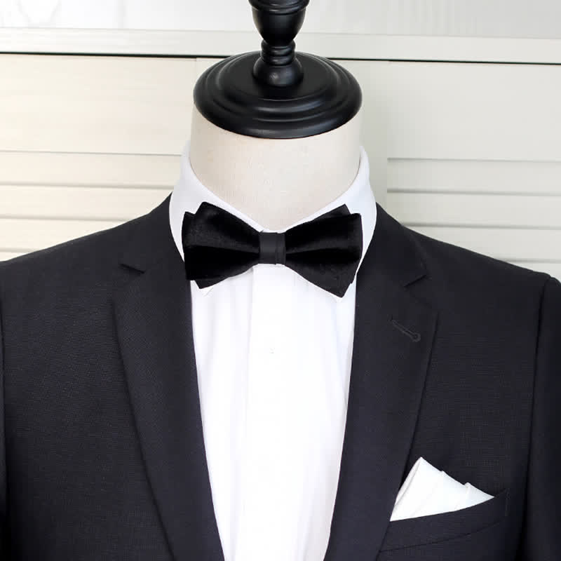 Pajarita de boda de terciopelo negro liso y noble para hombre