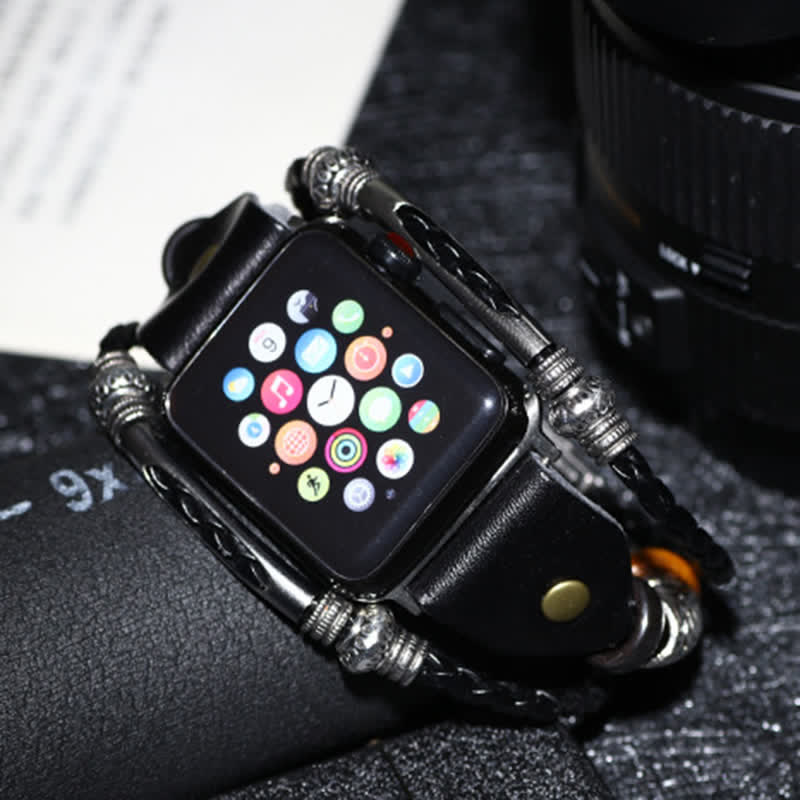 Correa de reloj de cuero trenzado con relieve étnico