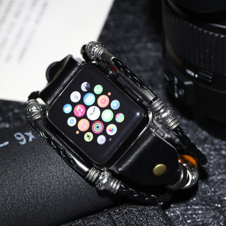 Correa de reloj de cuero trenzado con relieve étnico