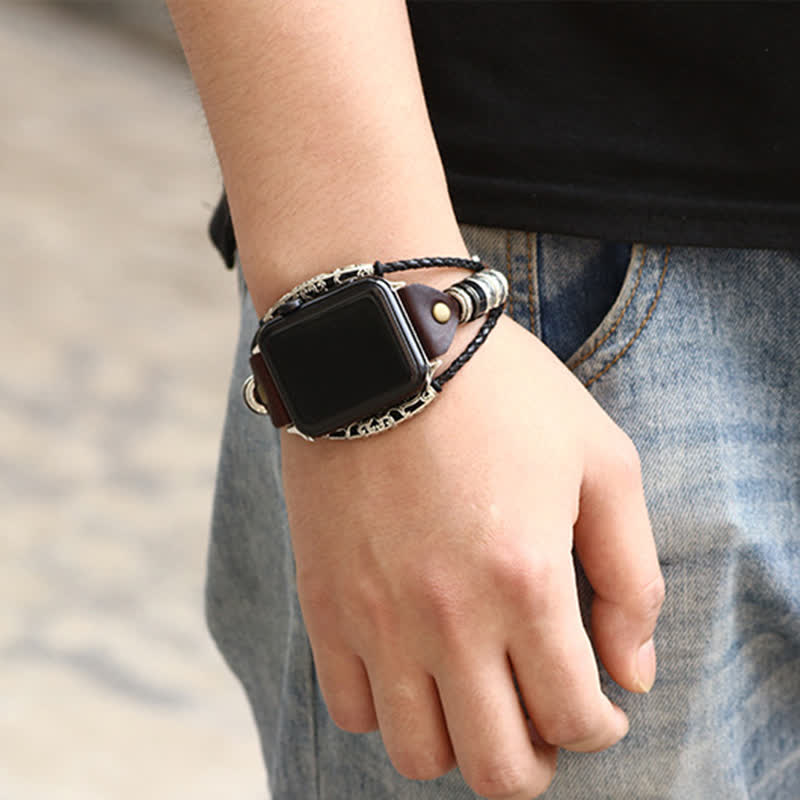 Correa de reloj de cuero trenzado con cadena de acero inoxidable