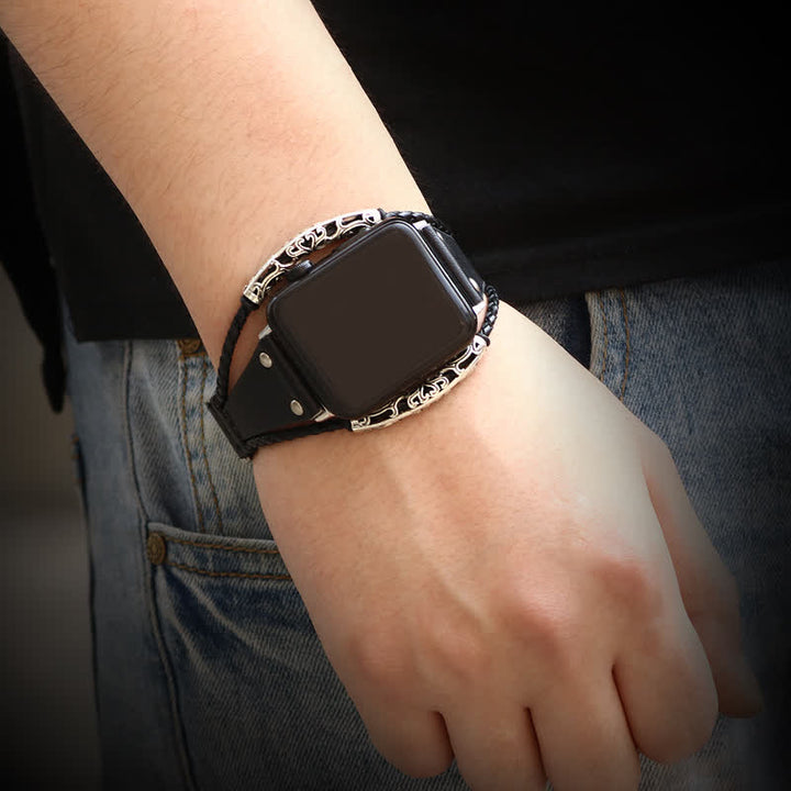 Correa de reloj de cuero con cadena de acero inoxidable estilo boho