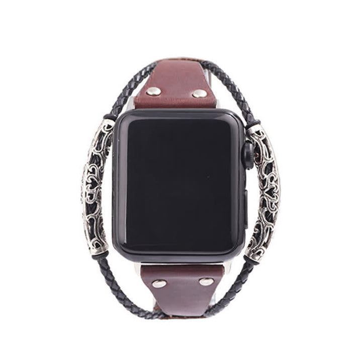 Correa de reloj de cuero con cadena de acero inoxidable estilo boho