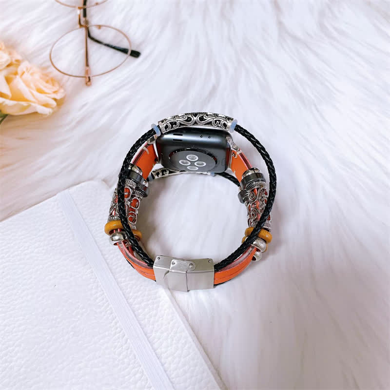 Correa de reloj retro con puño de metal multicapa