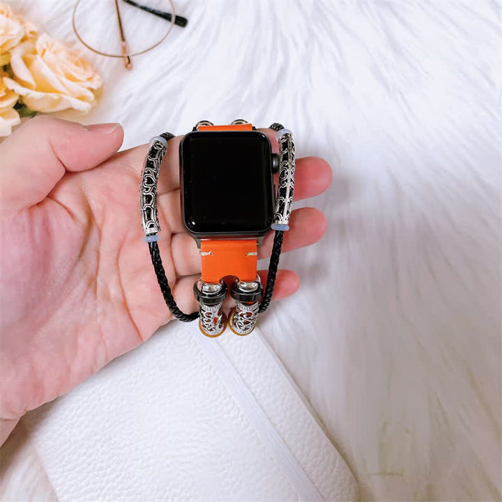 Correa de reloj retro con puño de metal multicapa