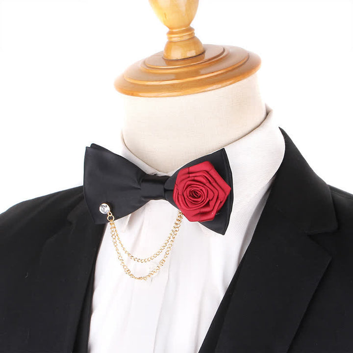 Pajarita elegante con decoración de cadena dorada rosa para hombre