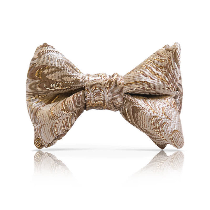 Pajarita de lujo con forma de cola de pez de gran tamaño y punta en jacquard dorado para hombre