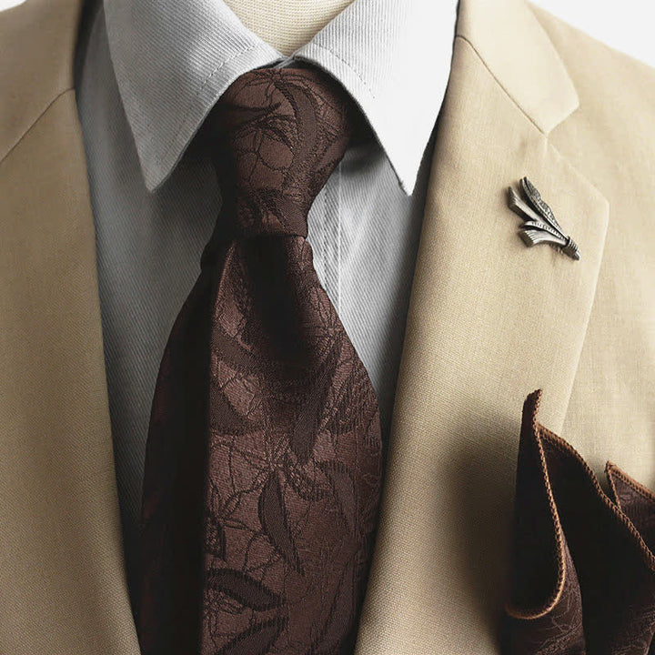 Corbata informal con estampado de hojas y jacquard floral para hombre - Café - image 10