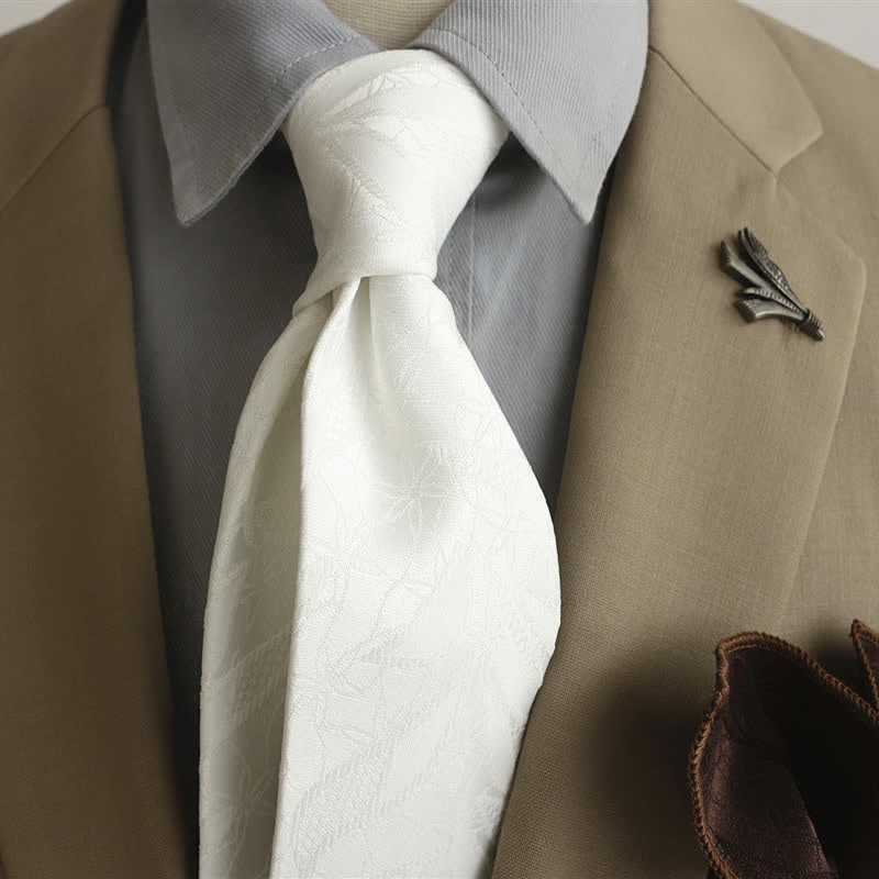 Corbata informal con estampado de hojas y jacquard floral para hombre - Blanco - image 12