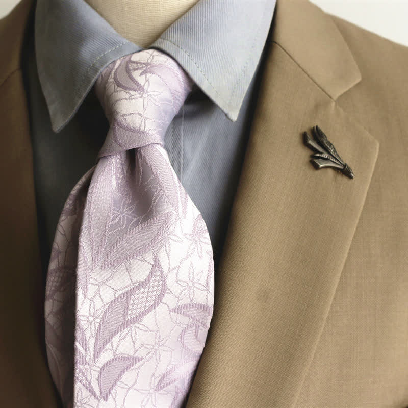 Corbata informal con estampado de hojas y jacquard floral para hombre - Violeta - image 13