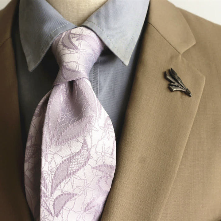 Corbata informal con estampado de hojas y jacquard floral para hombre - Violeta - image 13