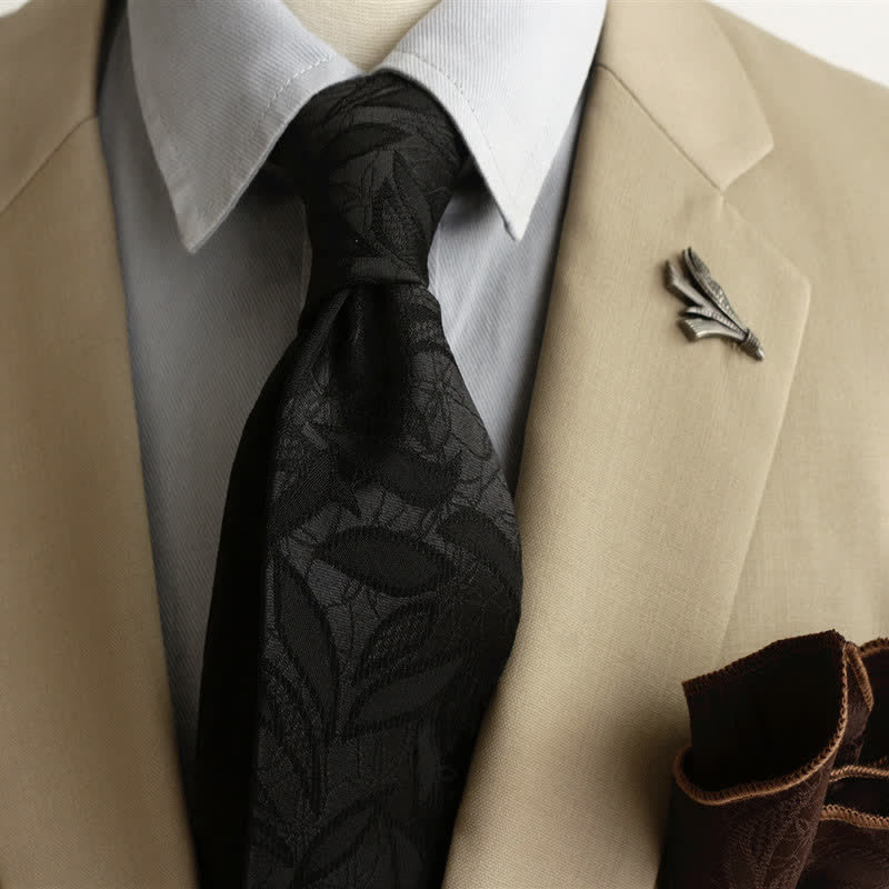 Corbata informal con estampado de hojas y jacquard floral para hombre - Negro - image 11
