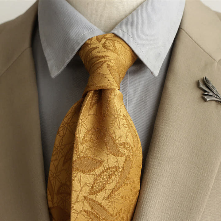 Corbata informal con estampado de hojas y jacquard floral para hombre