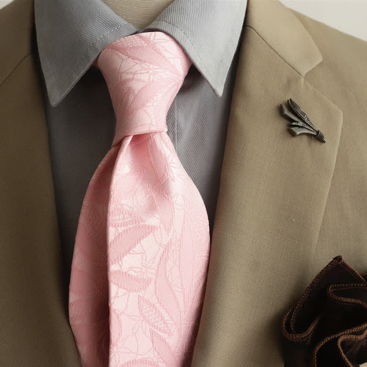 Corbata informal con estampado de hojas y jacquard floral para hombre - Rosa - image 15