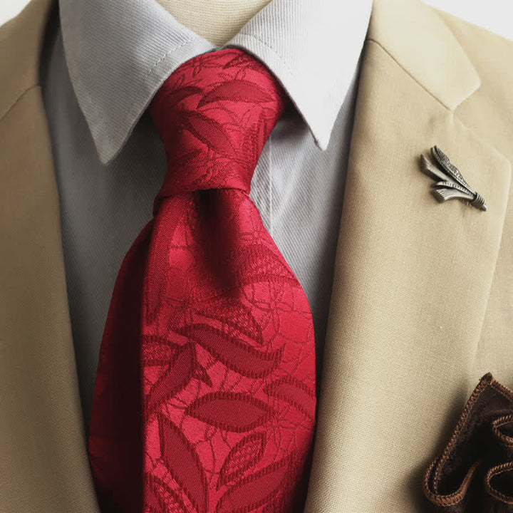 Corbata informal con estampado de hojas y jacquard floral para hombre - Rojo - image 14