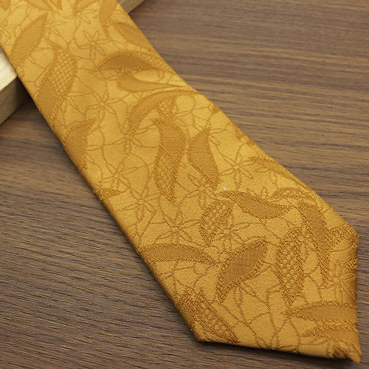 Corbata informal con estampado de hojas y jacquard floral para hombre