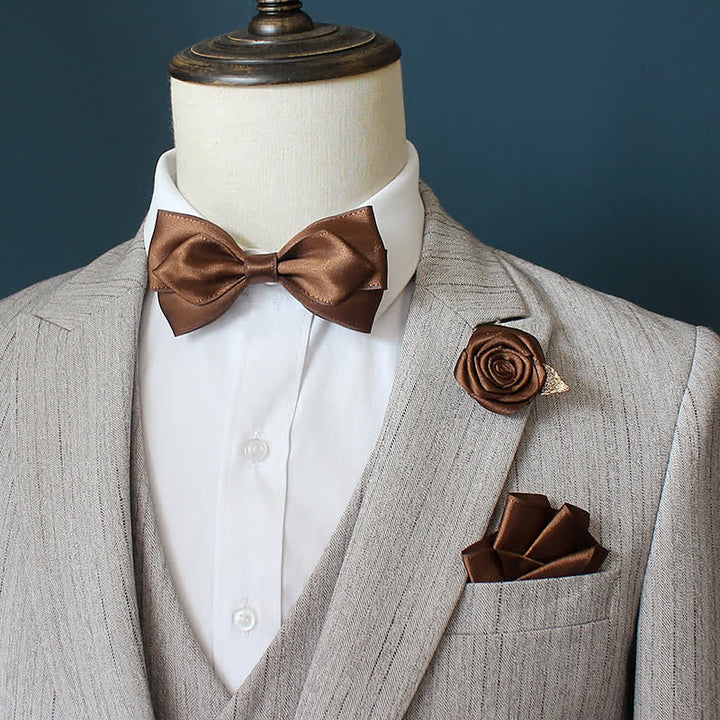 Juego de 3 pajaritas con ramilletes de rosas para novios y bodas para hombre