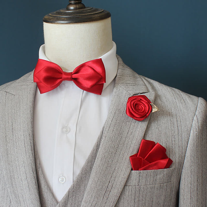 Juego de 3 pajaritas con ramilletes de rosas para novios y bodas para hombre