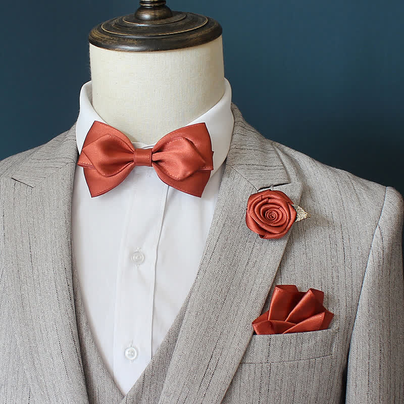 Juego de 3 pajaritas con ramilletes de rosas para novios y bodas para hombre