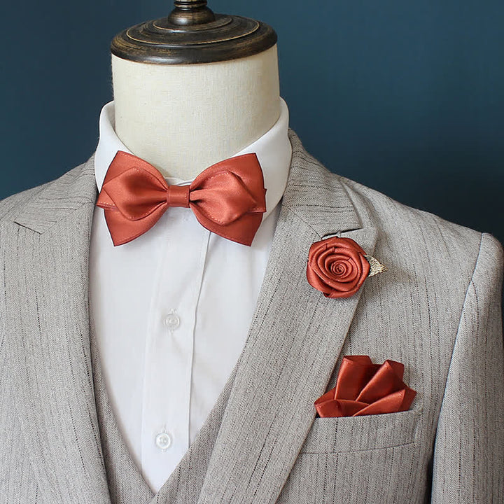 Juego de 3 pajaritas con ramilletes de rosas para novios y bodas para hombre