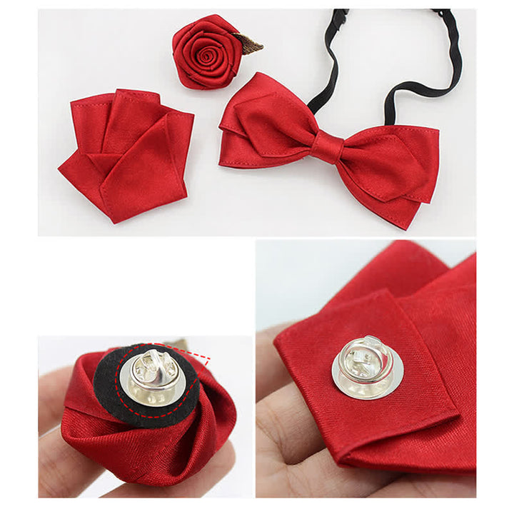 Juego de 3 pajaritas con ramilletes de rosas para novios y bodas para hombre