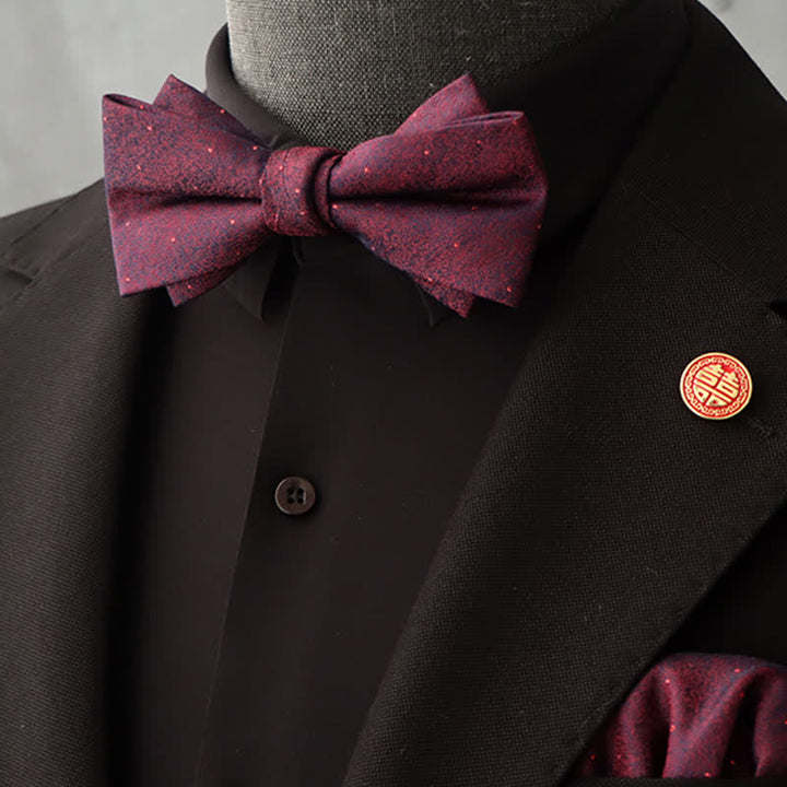 Conjunto de 2 pañuelos y pajaritas con estampado floral burdeos para hombre