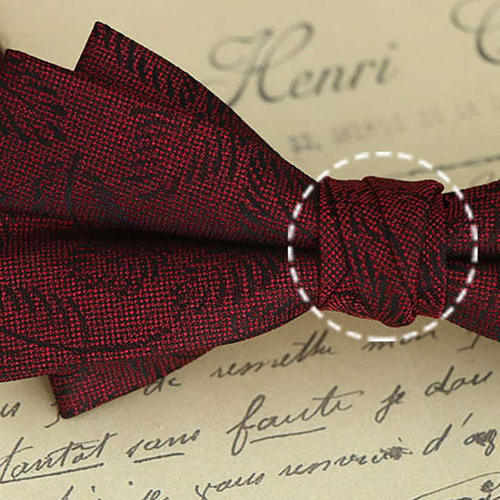 Conjunto de 2 pañuelos y pajaritas con estampado floral burdeos para hombre