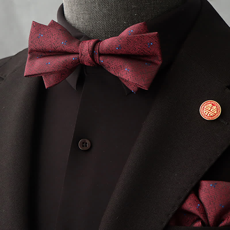 Conjunto de 2 pañuelos y pajaritas con estampado floral burdeos para hombre
