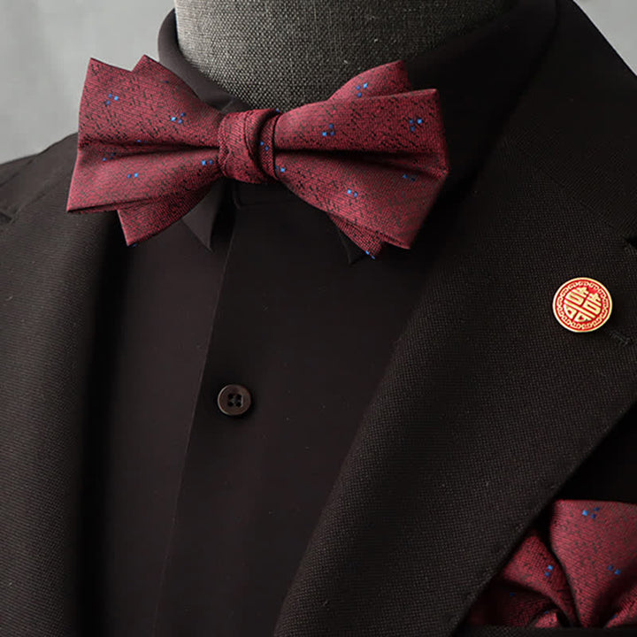 Conjunto de 2 pañuelos y pajaritas con estampado floral burdeos para hombre