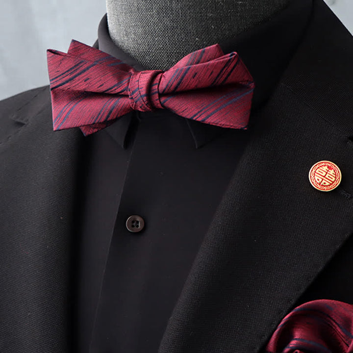 Conjunto de 2 pañuelos y pajaritas con estampado floral burdeos para hombre