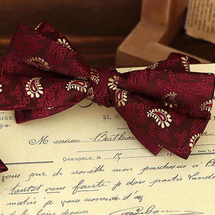 Conjunto de 2 pañuelos y pajaritas con estampado floral burdeos para hombre