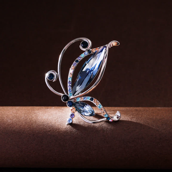 Broche de mariposa con cristales azules y diamantes de imitación para mujer