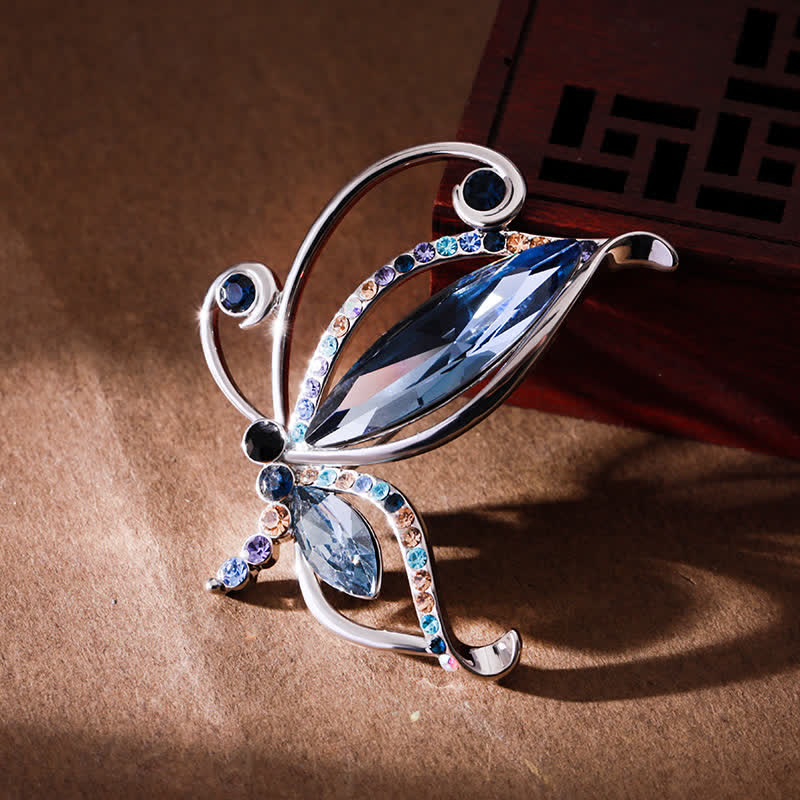 Broche de mariposa con cristales azules y diamantes de imitación para mujer