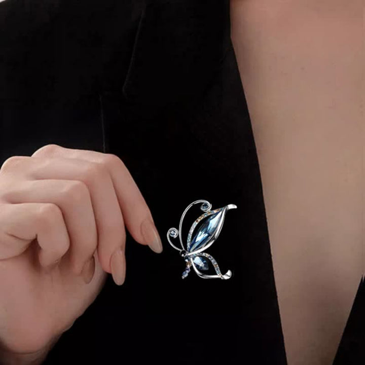 Broche de mariposa con cristales azules y diamantes de imitación para mujer