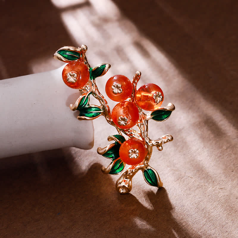 Broche de la suerte con forma de árbol de caqui para mujer